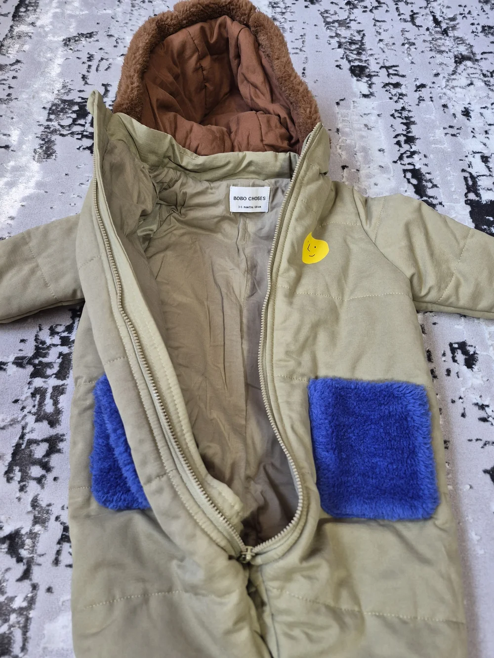 Bobo Choses Khaki Baby Shepra Organic Cotton Snowsuit / Coverall 3-6 m New